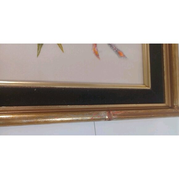 Pair Vintage 1960 Chinese Embroidered Silk Crane Phoenix Bird Floral Gold  Frame - Picture 12 of 12